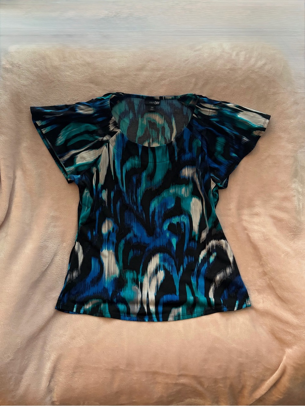 East 5th Teal, Blue & Black Abstract Scoop Neck Top